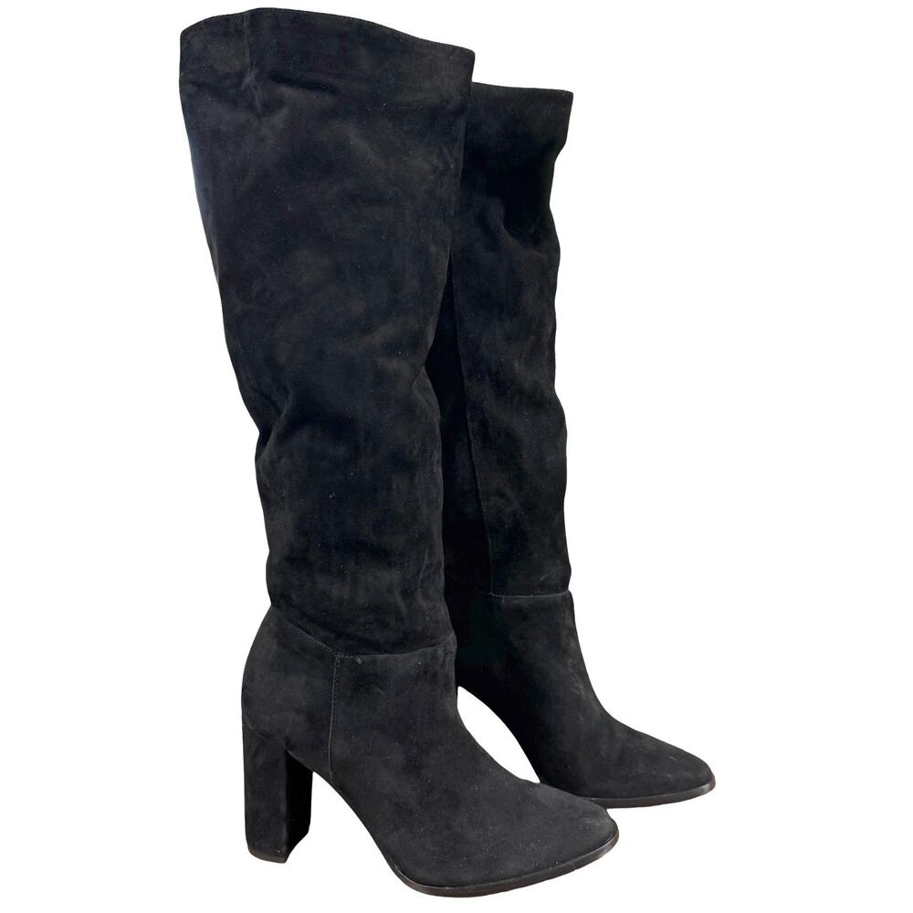 Lauren Ralph Lauren Artizan Tall Suede Chunky High Heel Leather Sole Boots 7.5